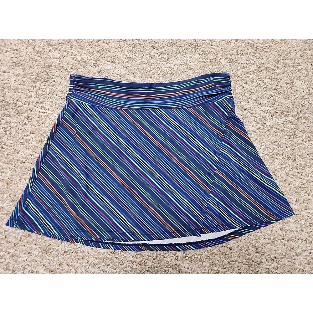 Title Nine Women's Skirt Sz Small‎ Blue Stripe Faux Wrap Swim Coverup 28x13